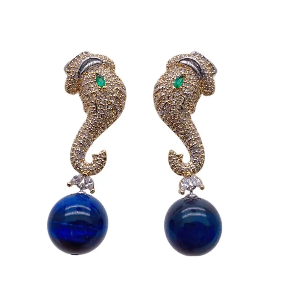 

Y·YING Round Blue Tiger Cz Pave Elephant Gold Plated Fashion Stud Earring Party Jewelry
