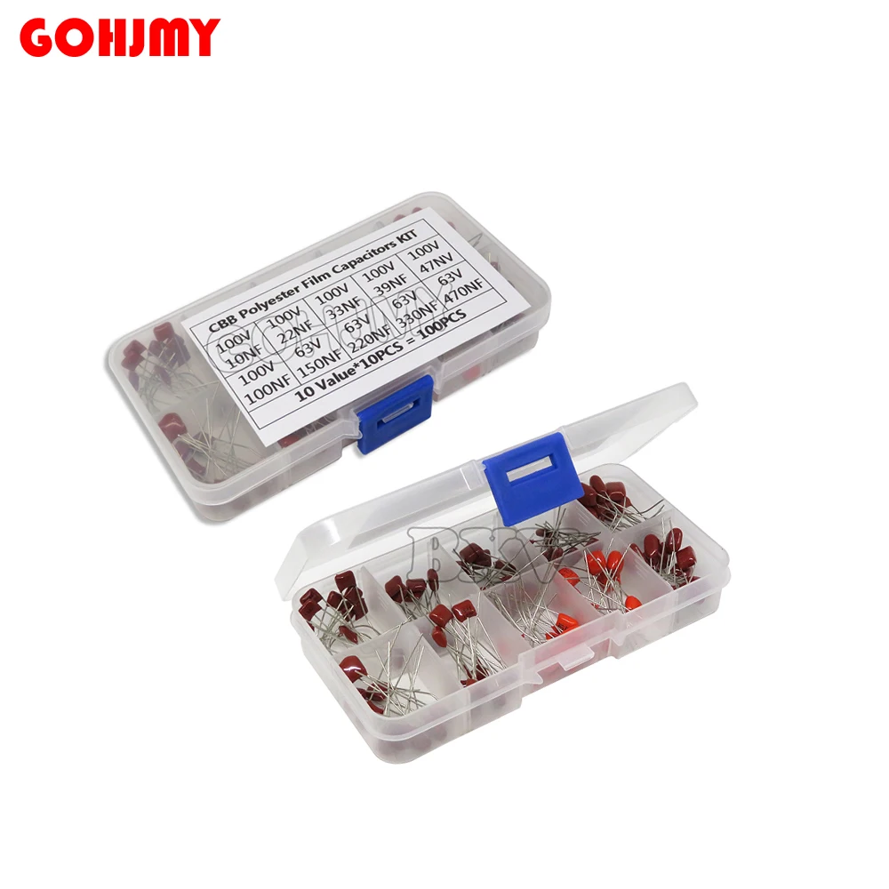 100PCS 10nF~470nF  CBB capacitor set Metallized Polyester Film Capacitors Assortment Kit High precision and stability samples 