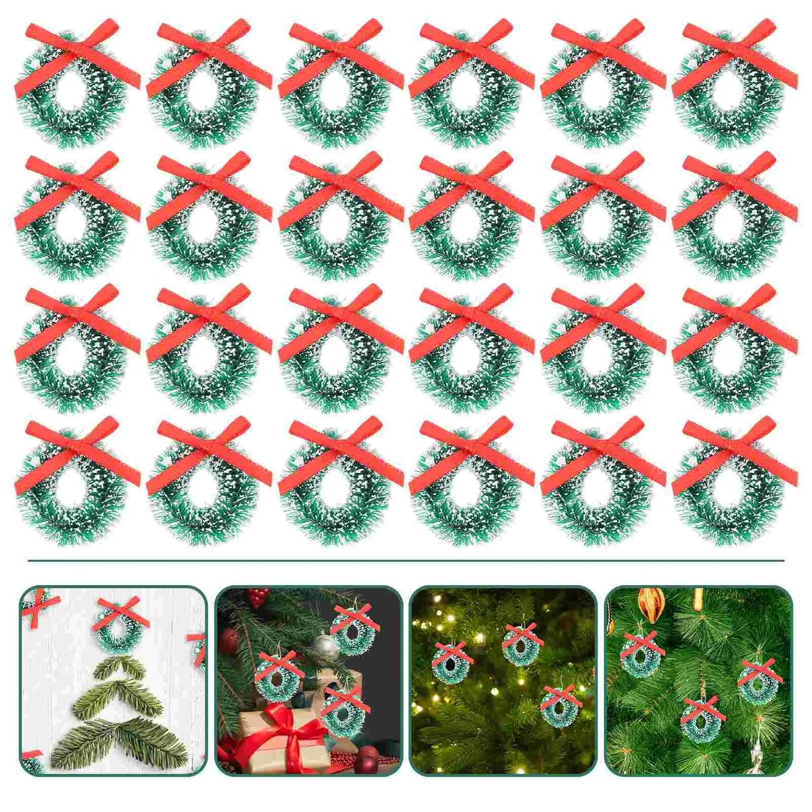 24 Pcs Set Christmas Wreath Decorations Outdoor Mini Sisal Silk Hanging Ornament