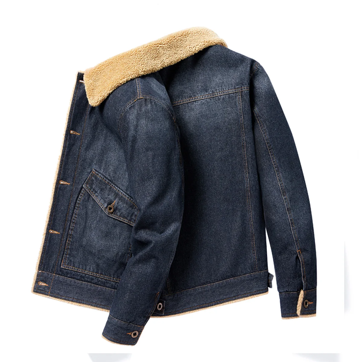 

2025Winter men's stylish warm and thick loose workwear denim jacket,Men's winter thick wool-lined loose-fitting casual work coat