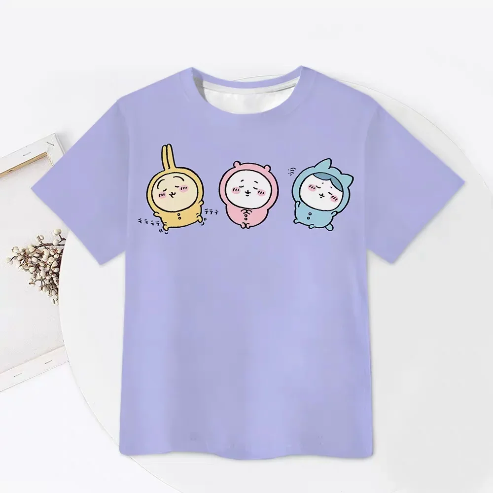 Chiikawa ist überall hier! Weiche, niedliche Cartoon-3D-Print-T-Shirts für Erwachsene Paare, Sportliche Freizeitkleidung, atmungsaktiv, kurze Ärmel, Familien-Matching – Detail 8