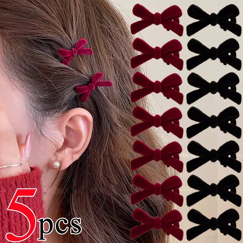 10pcs Mini Red Velvet Bow Hair Clips Little Girls Sweet Candy Color Velvet Bow Knot Hairpins Hairgrips Barrette Hair Accessories