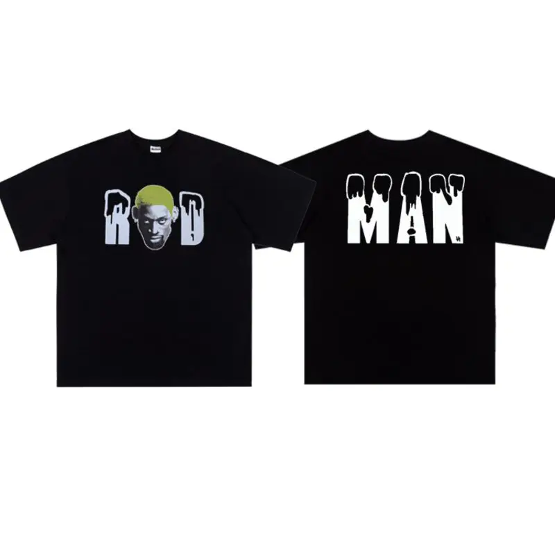 

Dman The Worm American Vintage Black Cotton Men's Print Trend Short Sleeve Loose Size T-shirt Sports Fitness Trend Brand