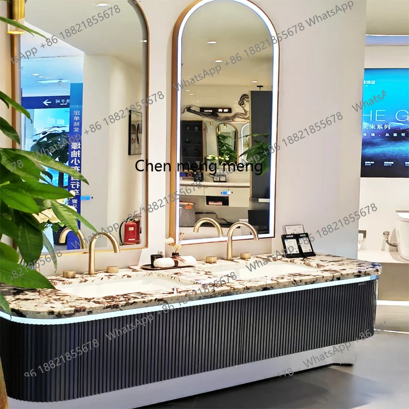 

The same luxury stone countertop bathroom cabinet combination bathroom wash hand basin solid wood baking paint customization