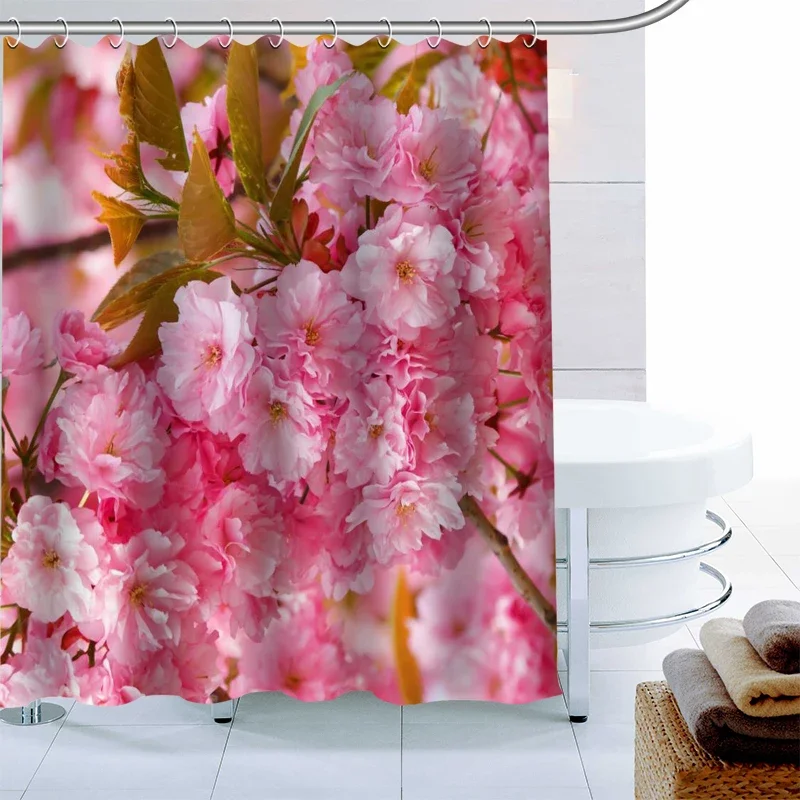 Modern Cherry Blossoms Shower Curtain Decor Waterproof Polyester Fabric Bath Curtain 180X180cm Eco-friendly Bathroom Curtain