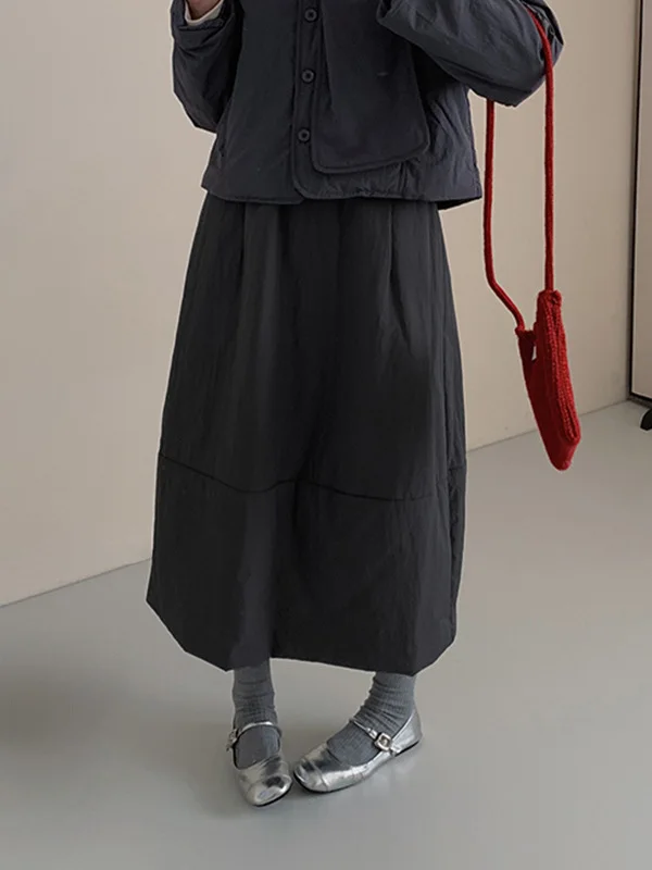 2025년 겨울 캐주얼 루즈핏 한국 스타일 단색 꽃봉오리 스커트 하이웨이스트 신축성 있는 면 A라인 스커트 여성용