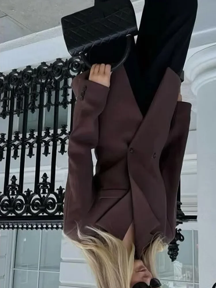 

HH Female Commuter Versatile Casual Waist Slim Lapel Jacket Women New Fashion Double Breasted Long Sleeve Hem Slit Blazer Mujer