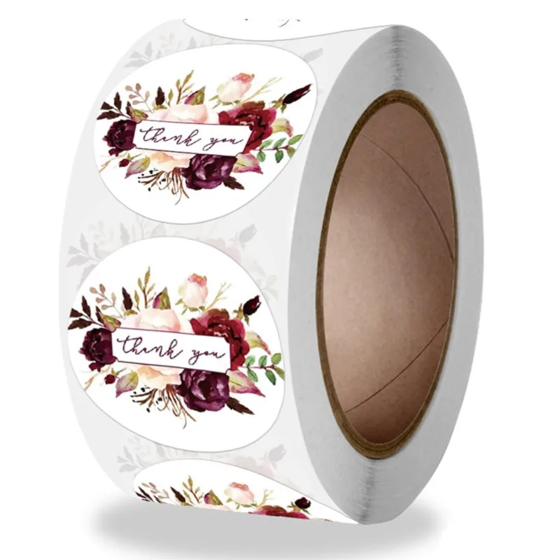 

100-500pcs Round Floral Thank You Stickers 1inch For Wedding Favors And Party Handmade Card Envelope Seal Labels Stationery