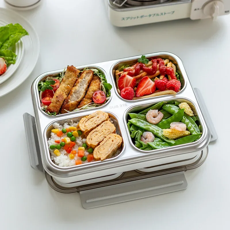 Stainless Steel Lunch Box Antibacterial Portable Large Capacity Divider Food Storage Container Lunch Box Household Kitchenware