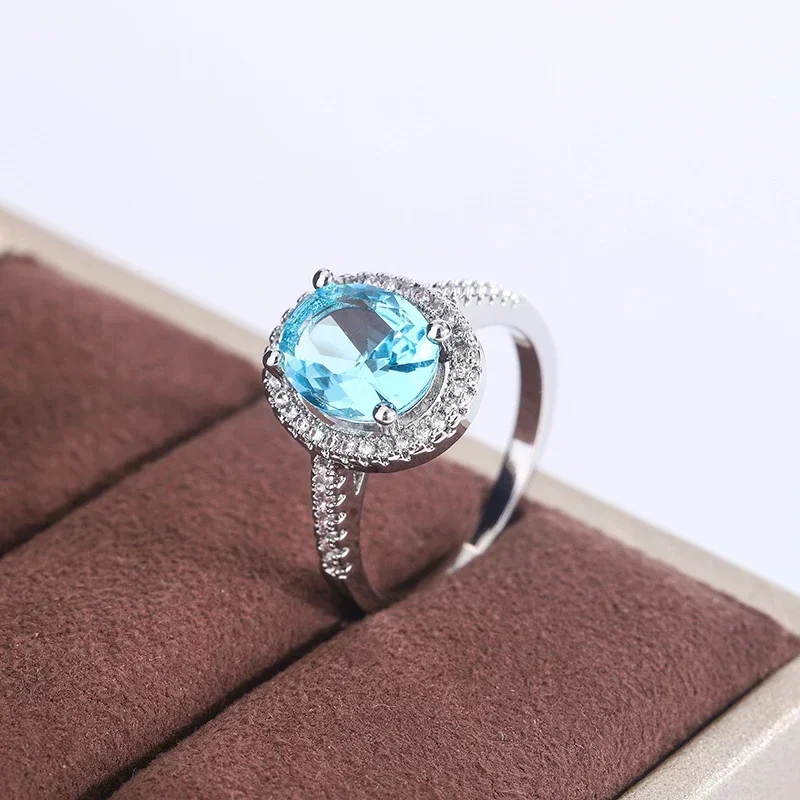 Fashionable Colored 925 Silver Plated Ring for Women Stylish 6-color Oval Ring High Quality Party Jewelry Engagement Ring