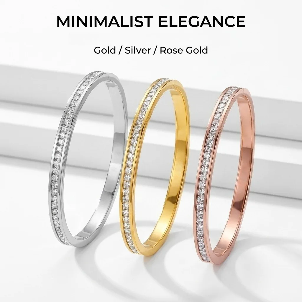 Edelstahl Zirkon Armreif (4mm Breit), 60mm Armband für Damen in 3 Farben, Elegantes Schmuckgeschenk