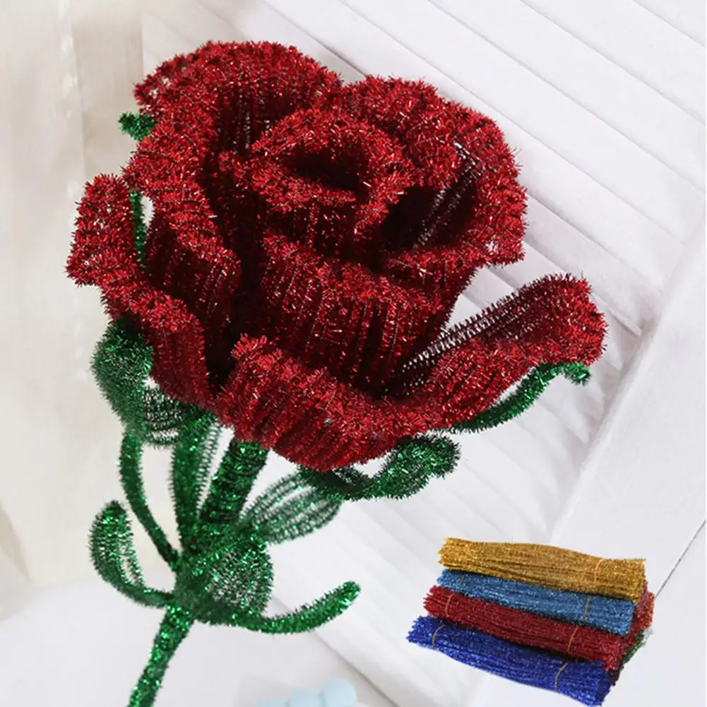 2 Bundles 30CM Pipe Cleaner Glitter Colorful DIY Rosr Flowers Craft Pipe Cleaners Flexible Pipe Cleaner Long Pipes Cleaners