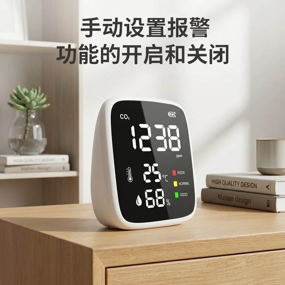 Carbon Dioxide Monitor 4-in-1 Featuring Infrared Detection Technology for Temperature Humidity and AQI Analysis