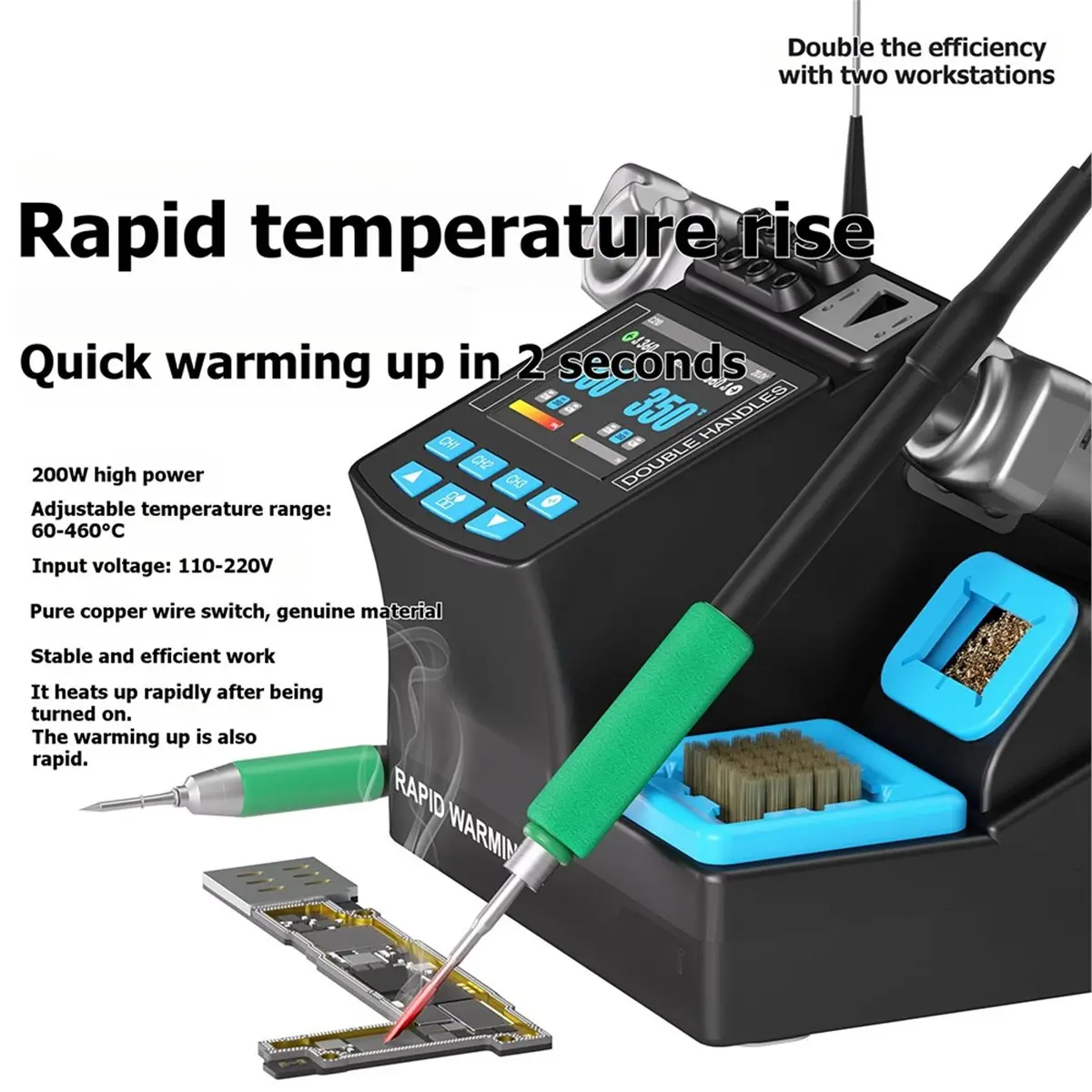 Y2432A~!#Smart Display Soldering Station 200W Rapid Heating Dual Workstations for C210 C115 Handles EU PLUG