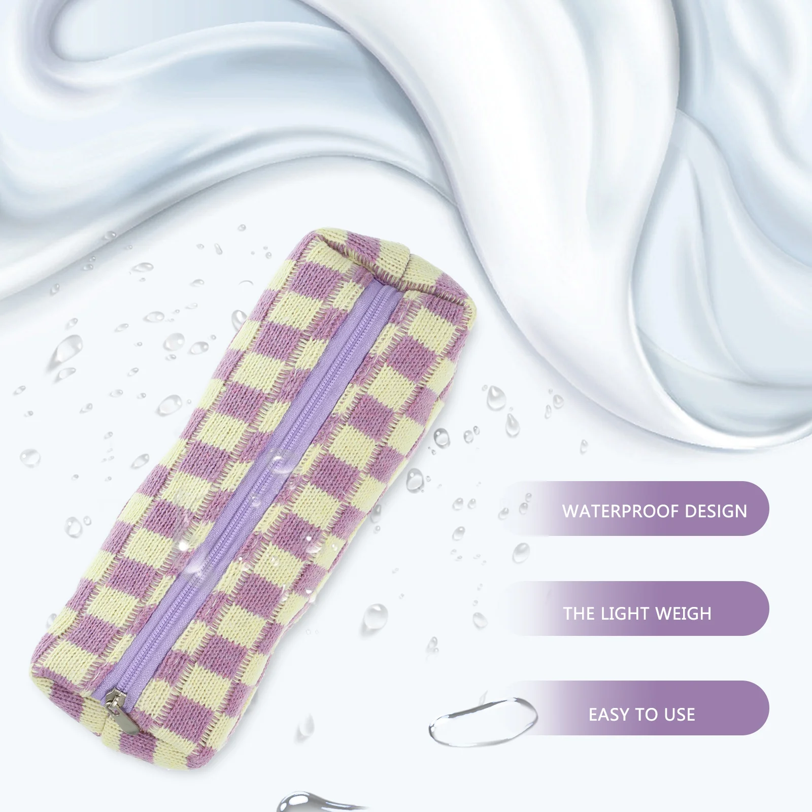 Zipper Pencil Pouch, Checkerboard Case, Handheld Storage Bags, Papelaria conveniente