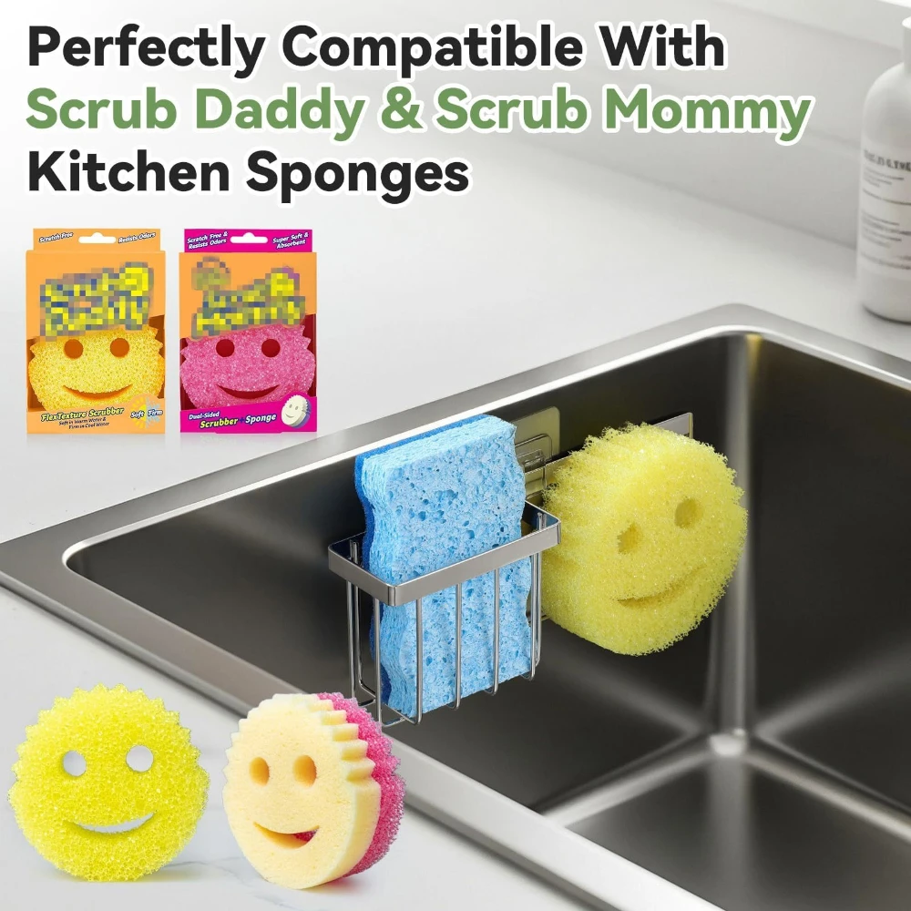 

Kitchen Sponge Holder Stainless Steel Kitchen Sink Sponge Stand Kitchen Storage for Sink Drain Rack Soap Drainer Towel Shelf