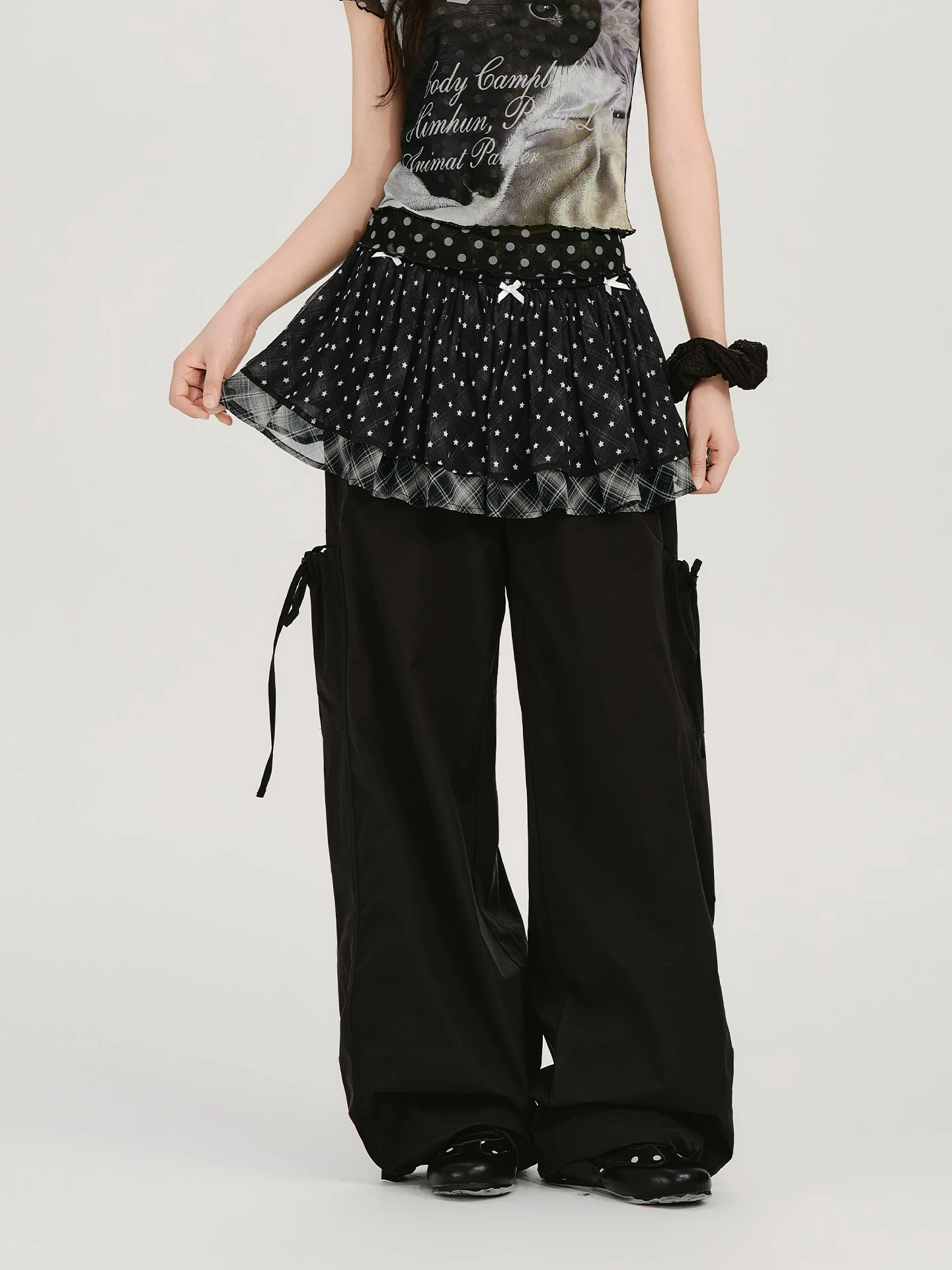 

Женская двухслойная юбка-полусолнце Girlyhalo в американском ретро-стиле с пэчворком, звездным узором и клеткой, с эффектом наложения, в комплекте с тюлевой драпировкой