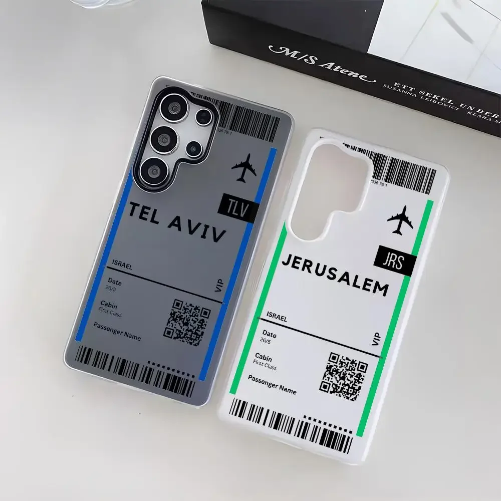 Travel Plane Ticket Israel Phone Case For Samsung Galaxy S25 S24 S23 Ultra Jelly Clear Case Soft TPU 2-in-1 Shockproof Cover