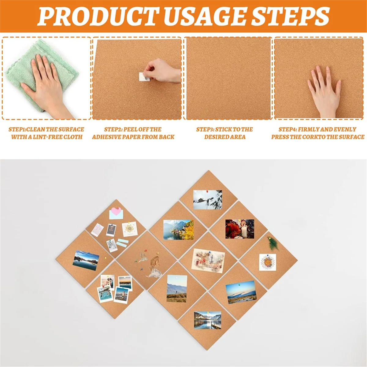 A13M 코르크보드 8매 세트, 자가 접착, 두께 1mm, 30x21cm, 코르크 벽/바닥 장식용 핀보드, DIY 코르크보드