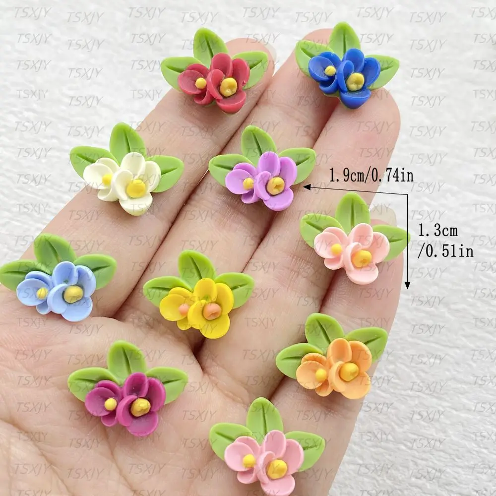 20pcs Resin Cute Mixed colored flowers/leaves Nail accessories Flat back Rhinestone DIY Wedding Scrapbook Christmas Decor Crafts