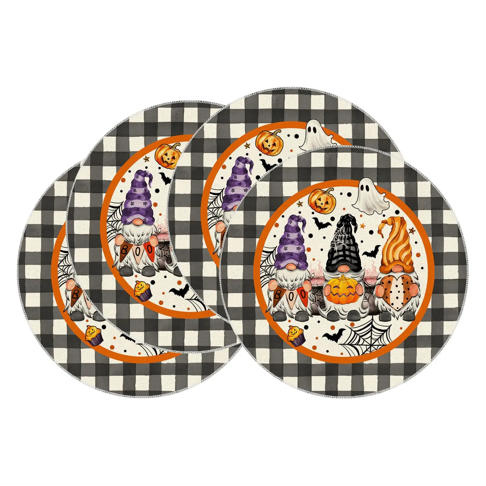 

Spooky Boo Plaid Gnome Halloween Round Placemats Table Mats for Party Home Kitchen Dining Table Decorations 14 Inch