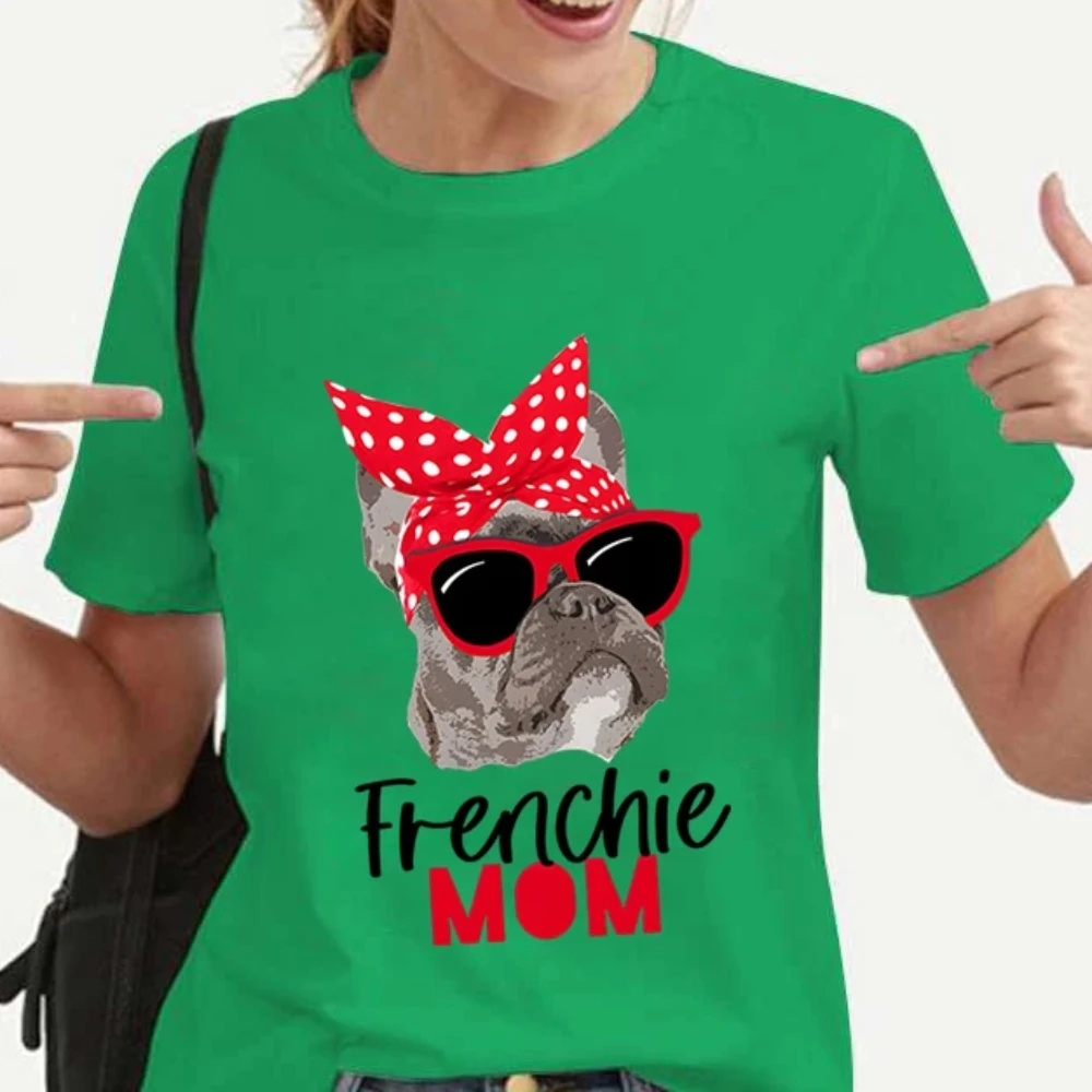 New Women T-shirts Casual Harajuku French Bulldog Print Cotton Tops Summer Female Tees Frenchie Mom T Shirt for Women Clothing