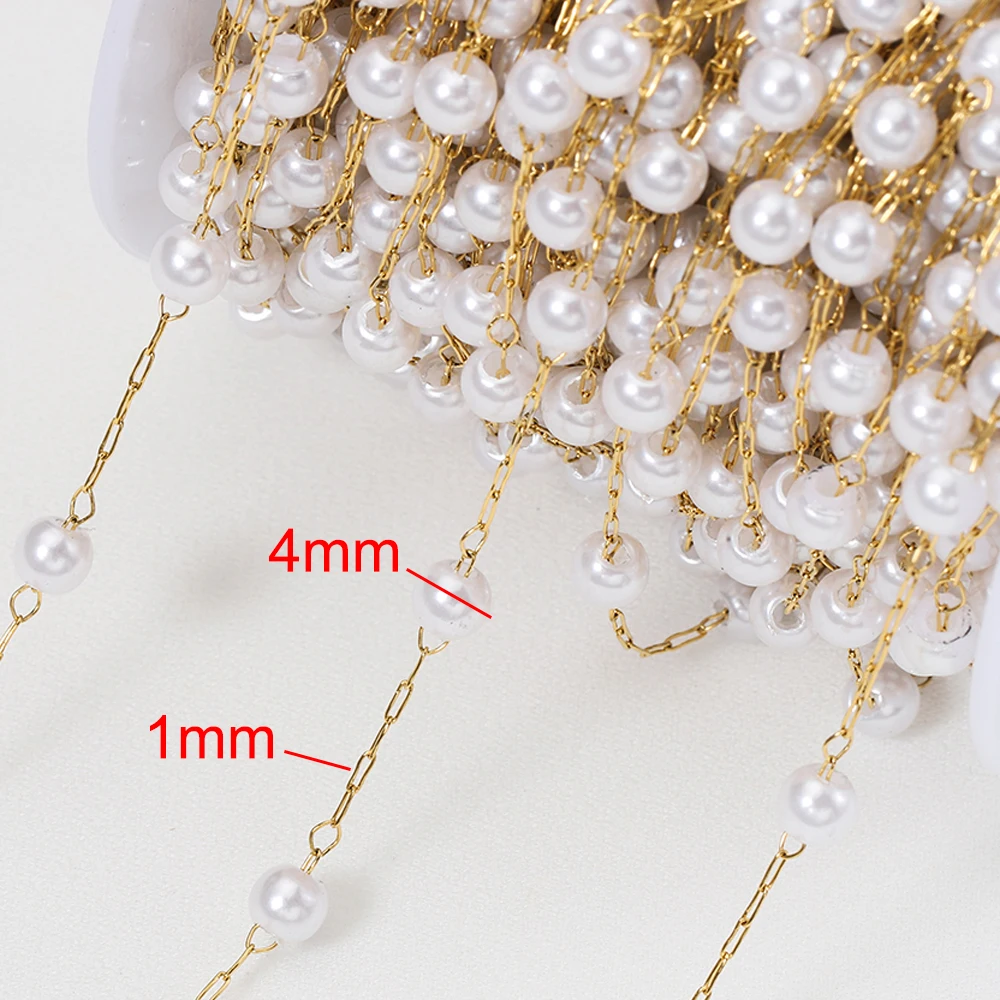 1 Meter Stainless Steel Heart Shape Pearl Beads Chain for DIY Necklace