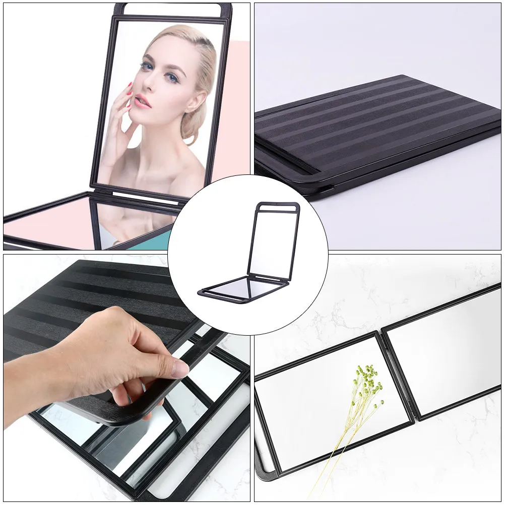 Barbershop Makeup Mirror Double-Sided Collapsible Portable Handle Hair Salon Beauty Handheld Rectangular Travel Mirror
