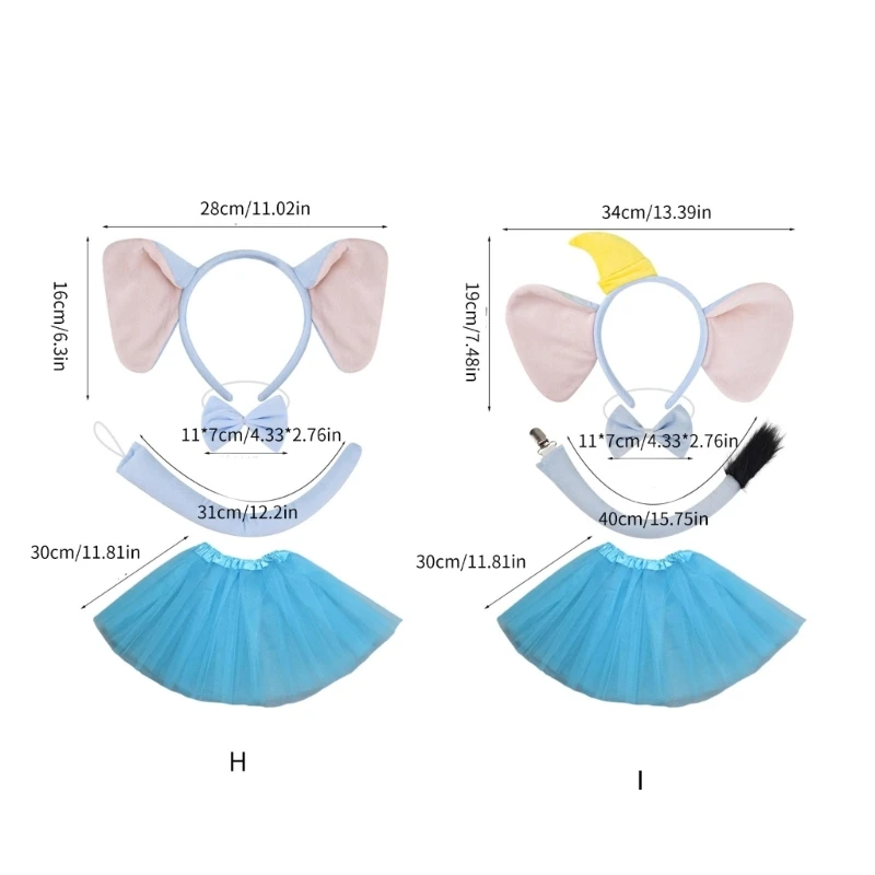 634C Kids Elephant Costume Set Elephant Ear Headband Tail Bowtie Skirt for Halloween Christmas Animal Cosplay Kits