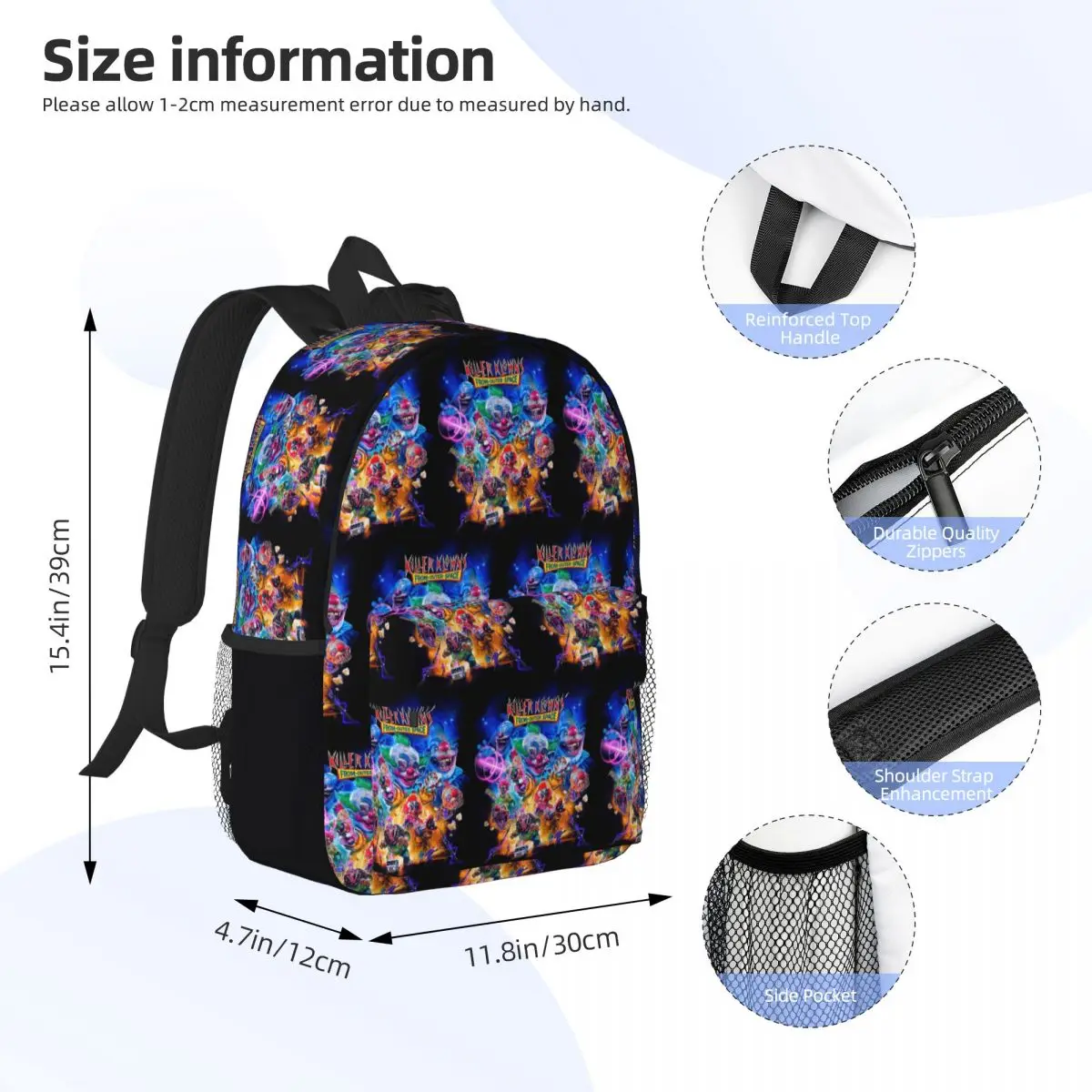 Killer Klowns From Outer Space Funny Horror Movie Backpack Student Boys Girls BookBag Men Women School Bag Laptop Shoulder Bags