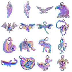 10pcs/Lot Multistyle Animal Pendants Rainbow Charms For Jewelry Making Supplies Eagle Bat Elephant Charm Frog Duck Shark Pendant