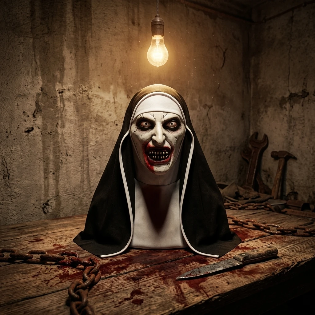 Halloween Scary Nun Mask Latex Full Head with Headscarf Veil Cosplay Costume Prop Adult Unisex Halloween Party Masquerade Dress Up view 8