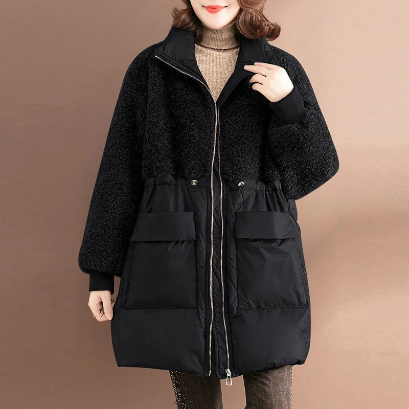 Medium Long Vest Female Winter New Middle-Aged Mother Loose Cardigan Women Lambswool Vest Cotton-Padded Jacket keep Warm Coat