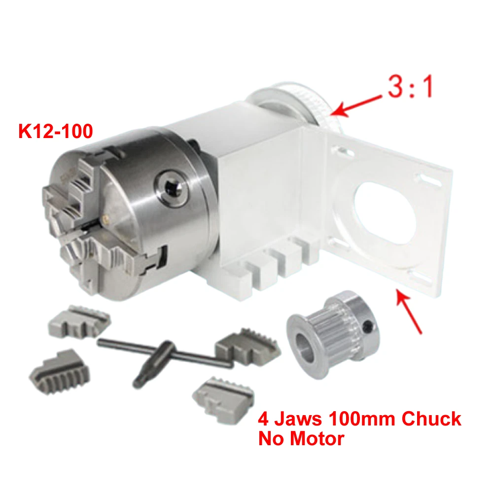 4 Axis 4th A Axis Rotary Axis NEMA 34 86 Stepper Motor CNC Indexing Head 4 Jaws 100MM Chuck Center Height 65MM Engraving Machine