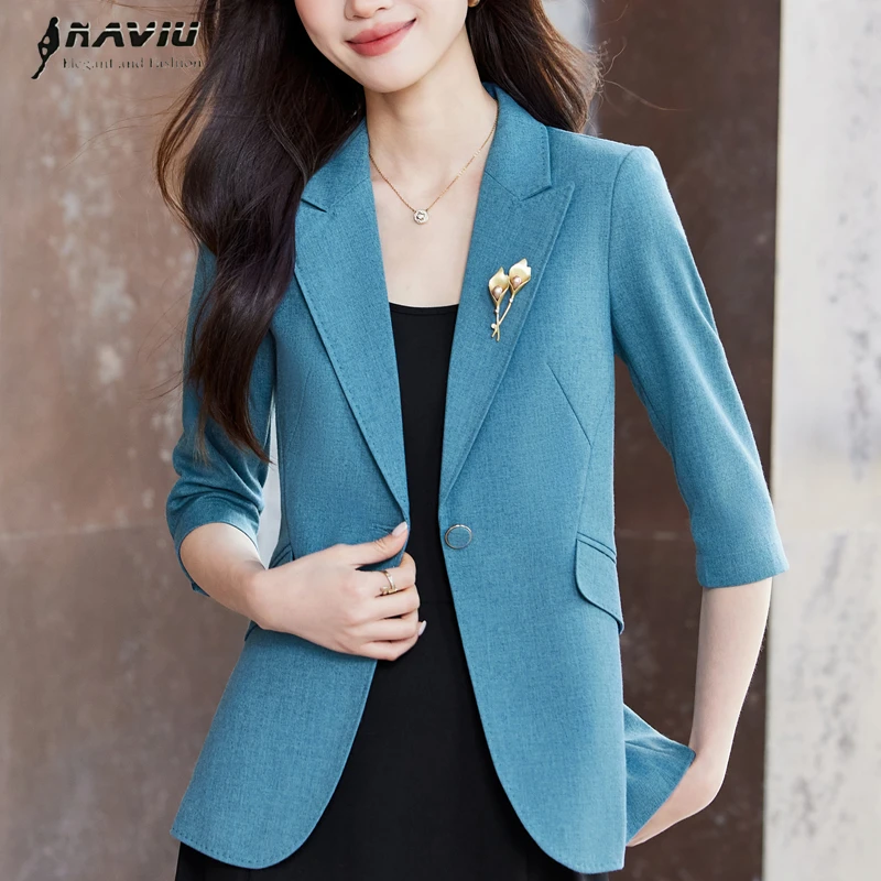 

NAVIU 2026 New Women's Formal Jacket Half Sleeve Blazer Single Button Ladies Female Business Casual OL Work Lady Suits Coat