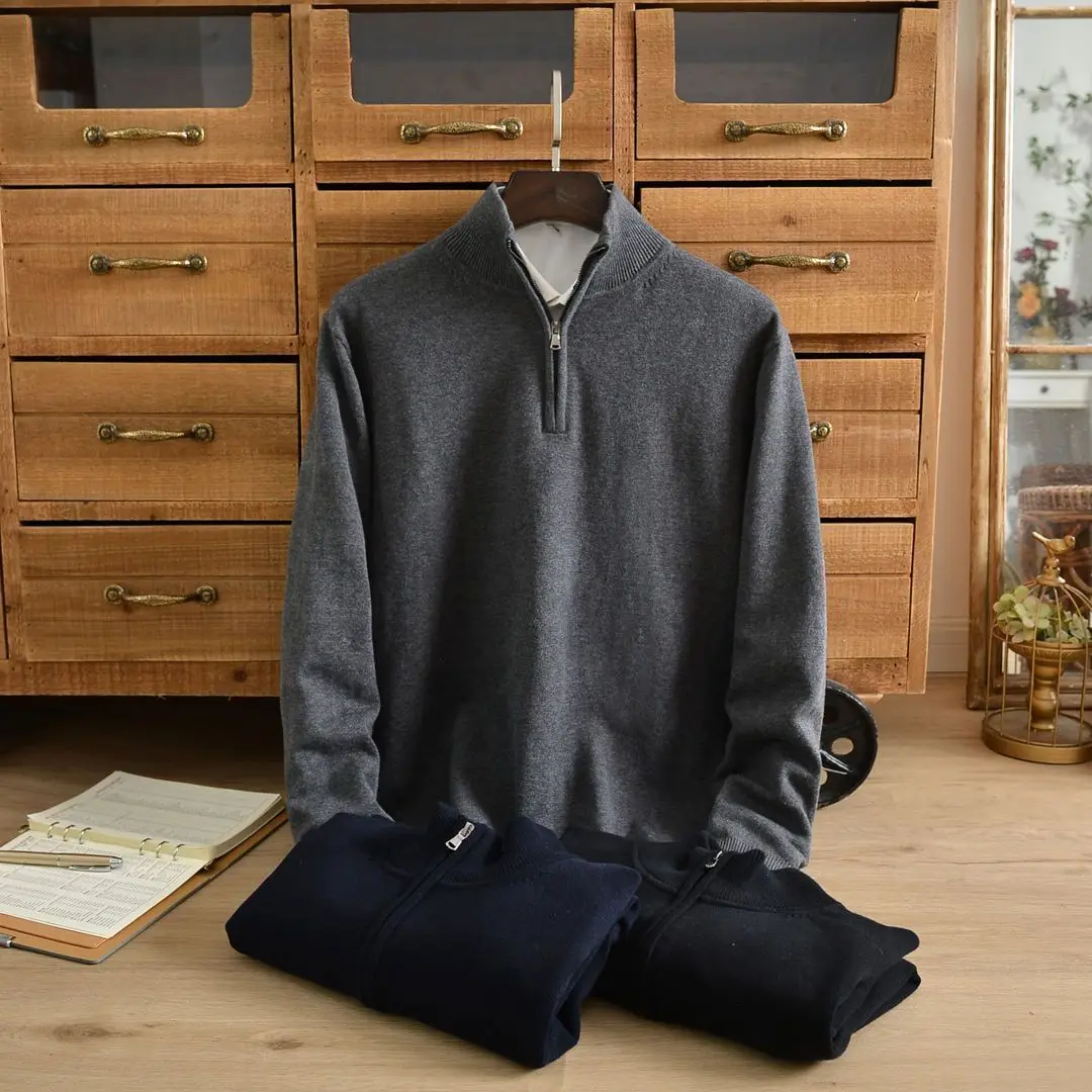 

Вязаный свитер f-Zip High-Ne, весна-осень, легкий базовый слой, мужской повседневный свитер на молнии с длинной смесью хлопка све