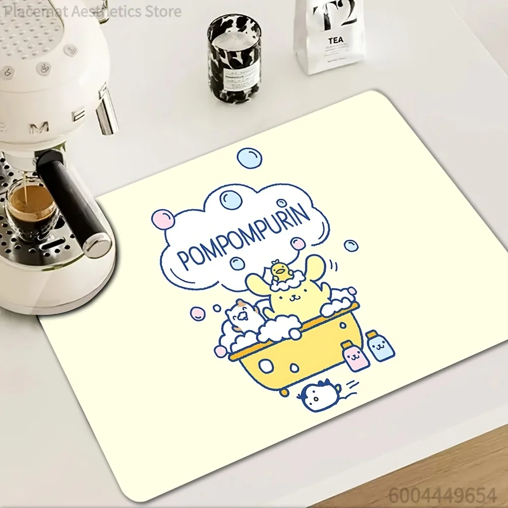 Pompompurin'S Bubble Bath Time Dish Drying Mats for The Kitchen, Featuring a Single Absorbent Mat for Coffee Machines. This Non-