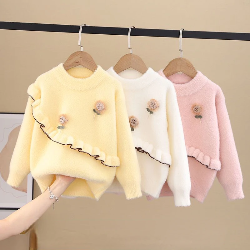 

3-11 Years Girls' Sweater Autumn And Winter New Fashion Warm Children's Sweater Cute Baby Jumper Kids Knitted Base Shirt