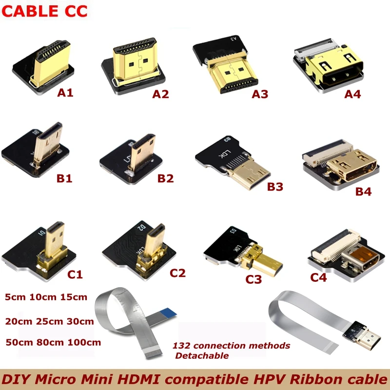 FPV Micro HDMI-compatible 90 Degree Connector FPC Flexible Flat Mini HD Ribbon Cable FFC 20pin For Drone Gopro DSLR Gimbal Kit