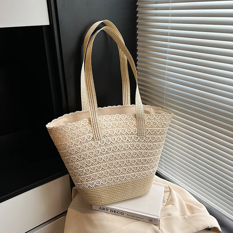 

Fabric Solid Color Zipper Shoulder Bags Hollow Out Exquisite Ladies Bags on Sale 2025 New Summer Beach Women's Handbags