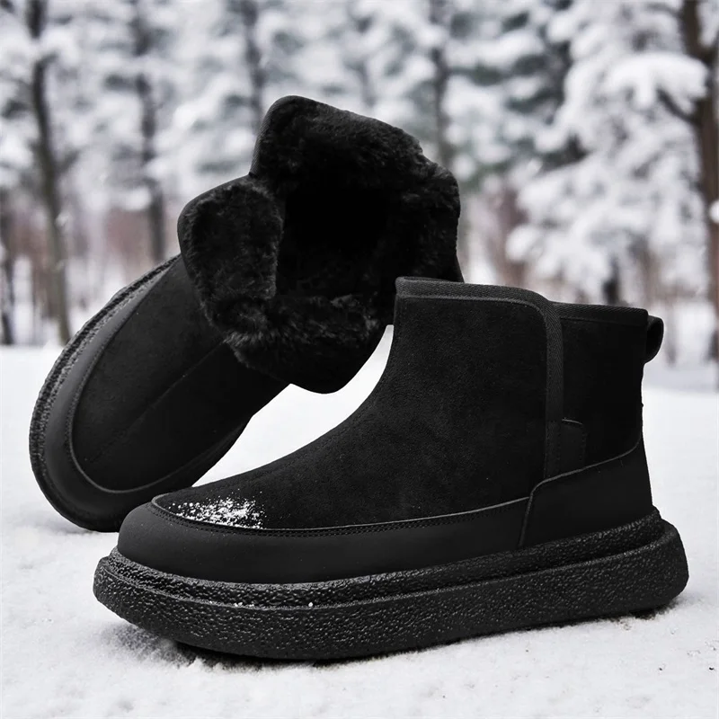 

Men's Snow Boots for Casual Winter Shoes Platform Non-slip Warm Fur Ankle Boots Plush Combat Outdoor Hiking Motorcycle Boots