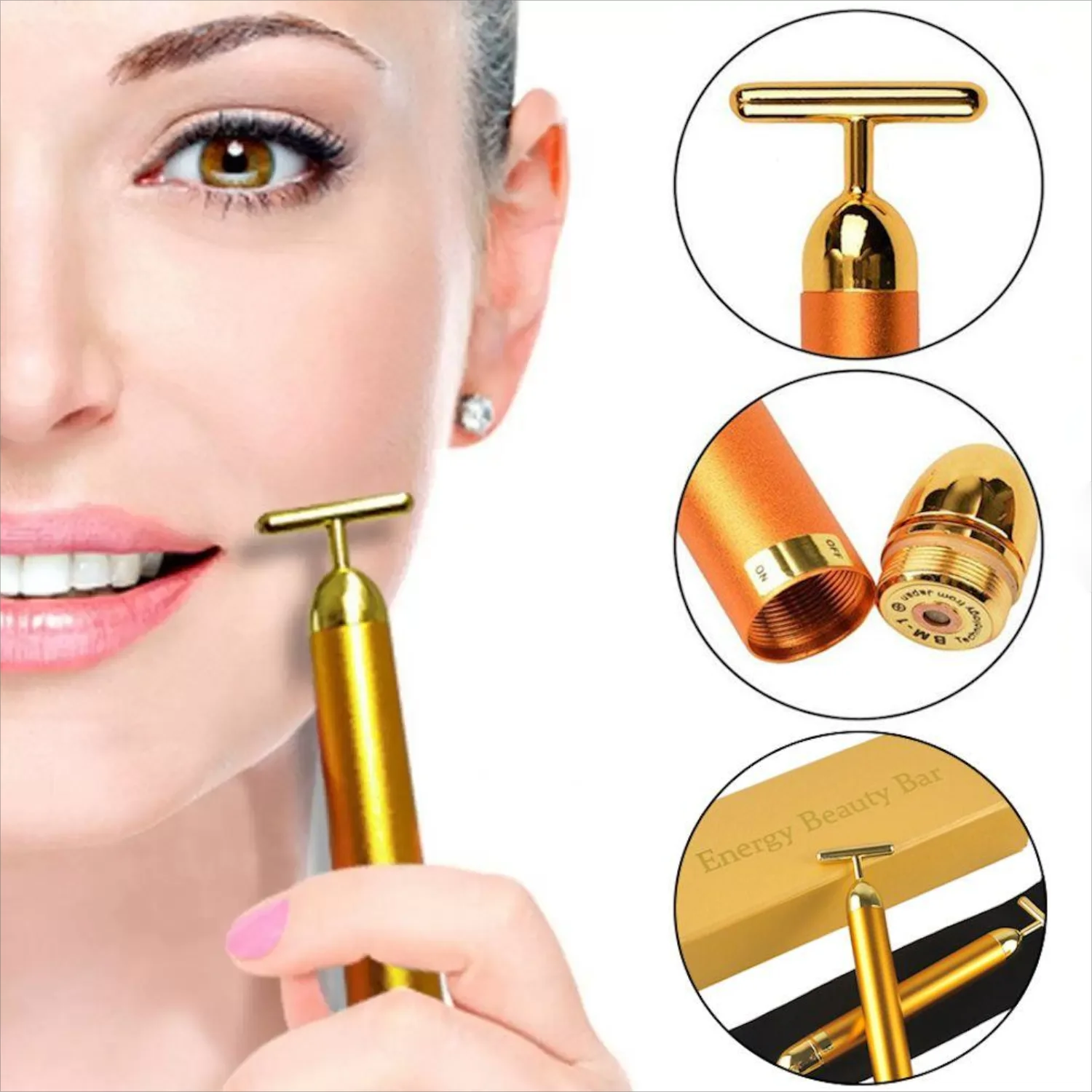 T-Shape 24k Energy Beauty Bar Vibrant Minceur Facial Roller Massager Face-lift Bar Roller Devices Soins de la peau Serrage