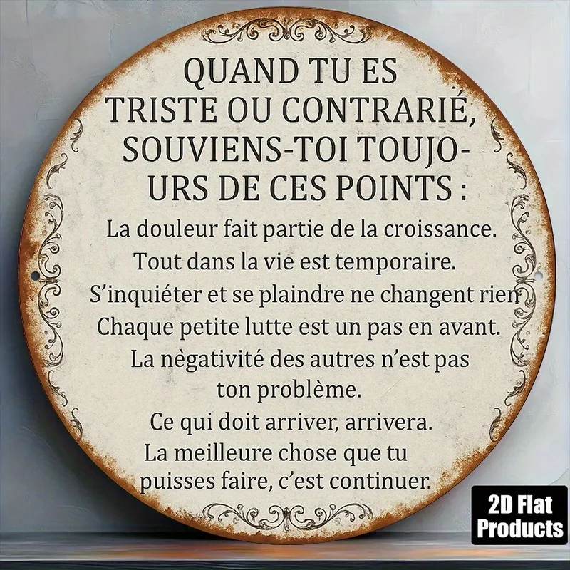 1pc 2D Flat, 8x8 Inch Round French Aluminum Sign, Vintage Decorative Plaque with 