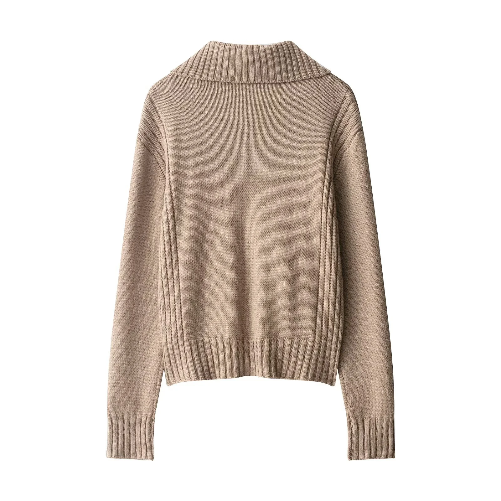 النمط الأوروبي والأمريكي 2025 الشتاء الملابس النسائية الجديدة كسول نمط الرجعية الوجه طوق مضلع الحدود سترة متماسكة سترة