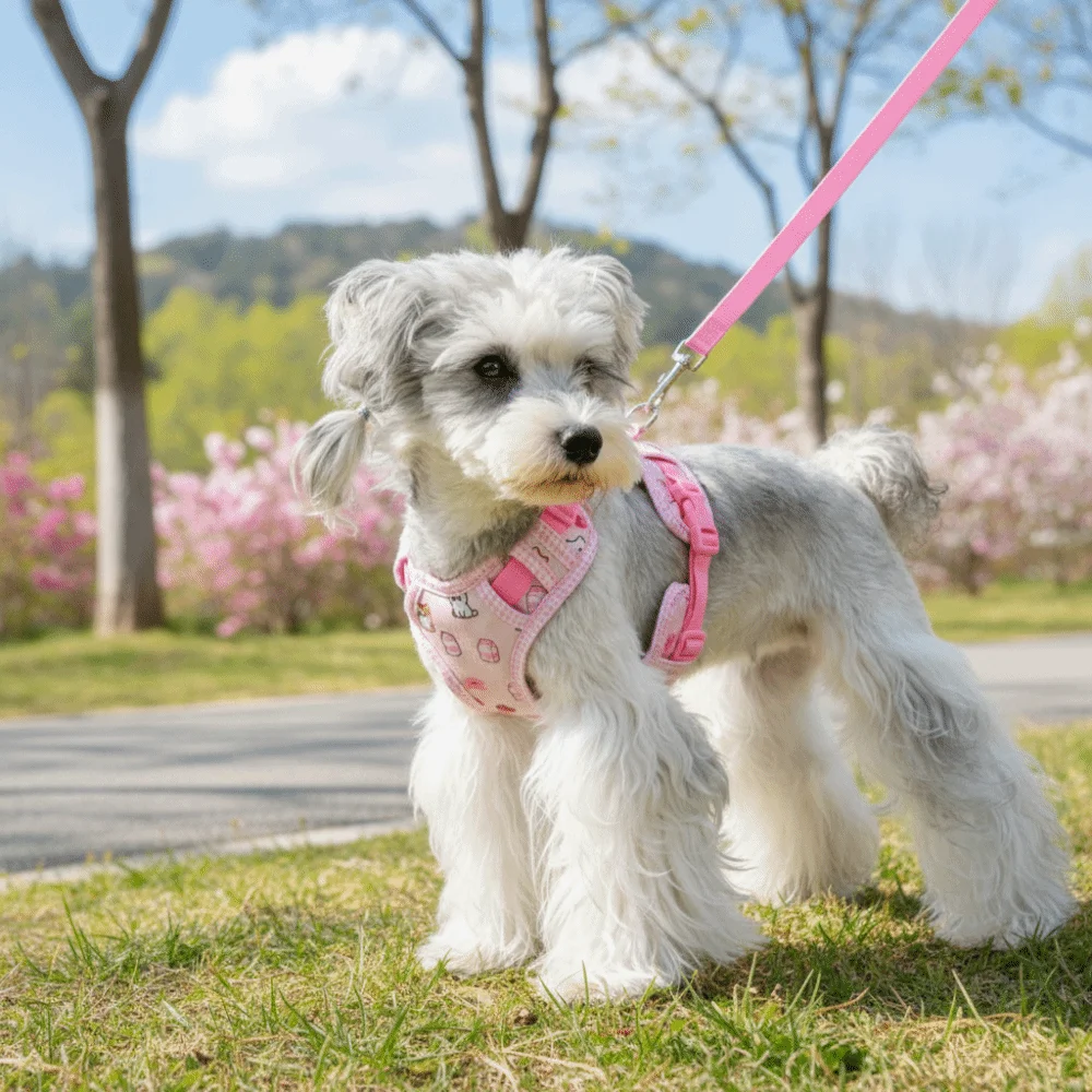

Adjustable Dog Harness Leash Set Cartoon Pattern Breathable Pet Walking Rope Escape-Proof Comfort Fit Dog Chest Strap