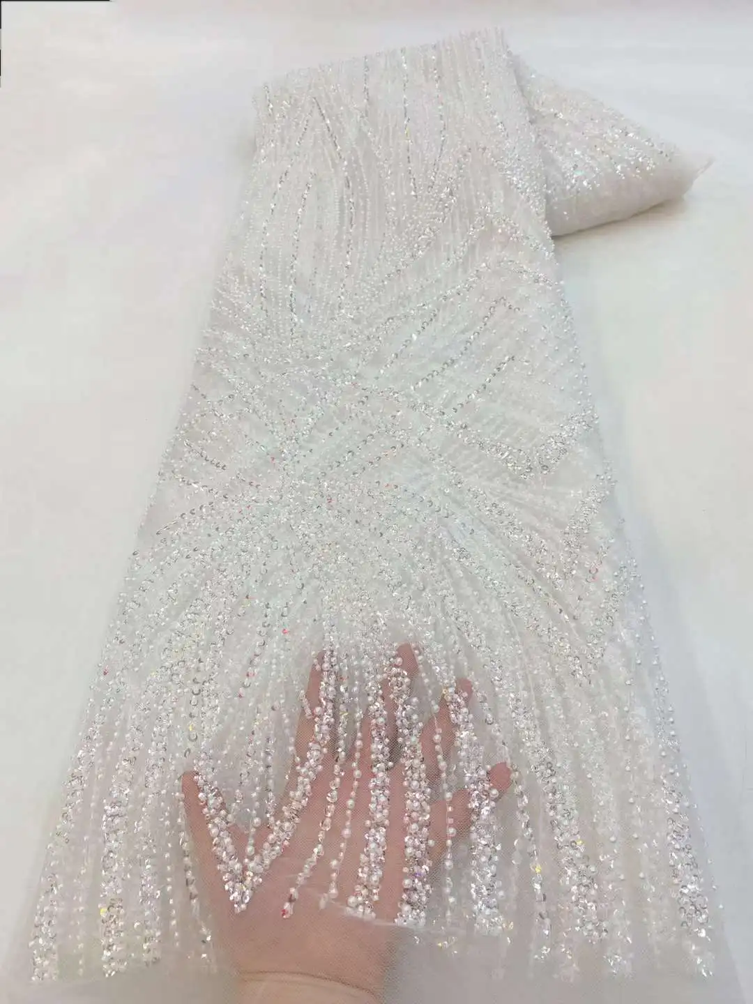 Luxury Evening Dresses 2023 High Quality Embroidery French Lace Fabric African Sequins Beaded Tulle Lace Fabric For Sewing