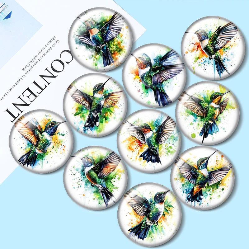 

Georgeous Hummingbird 10pcs 12mm/18mm/20mm/25mm Round Photo glass cabochon demo flat back Making findings