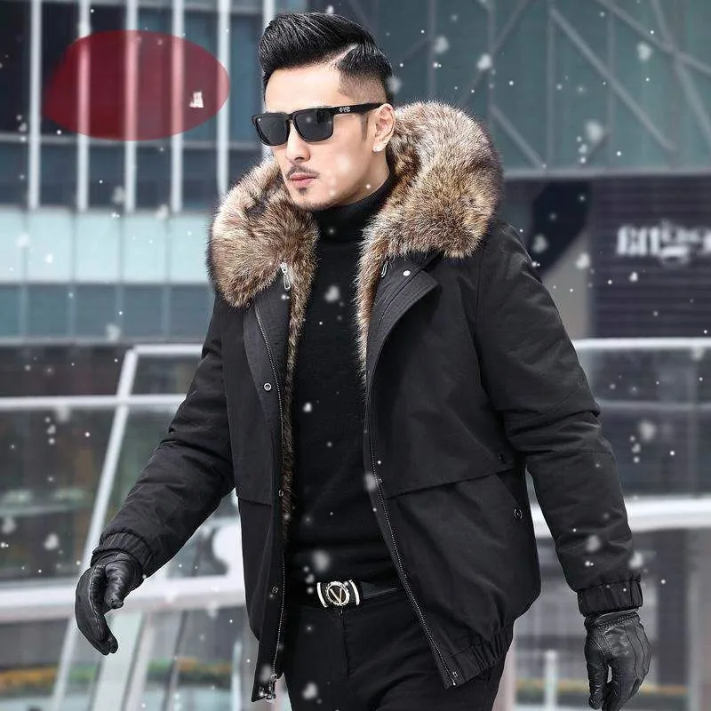 Men\'s 2024 New Mink Tank Plush Thickened Fur Integrated Male Winter Detachable Inner Liner Windproof Hooded Comfortable Coat C13