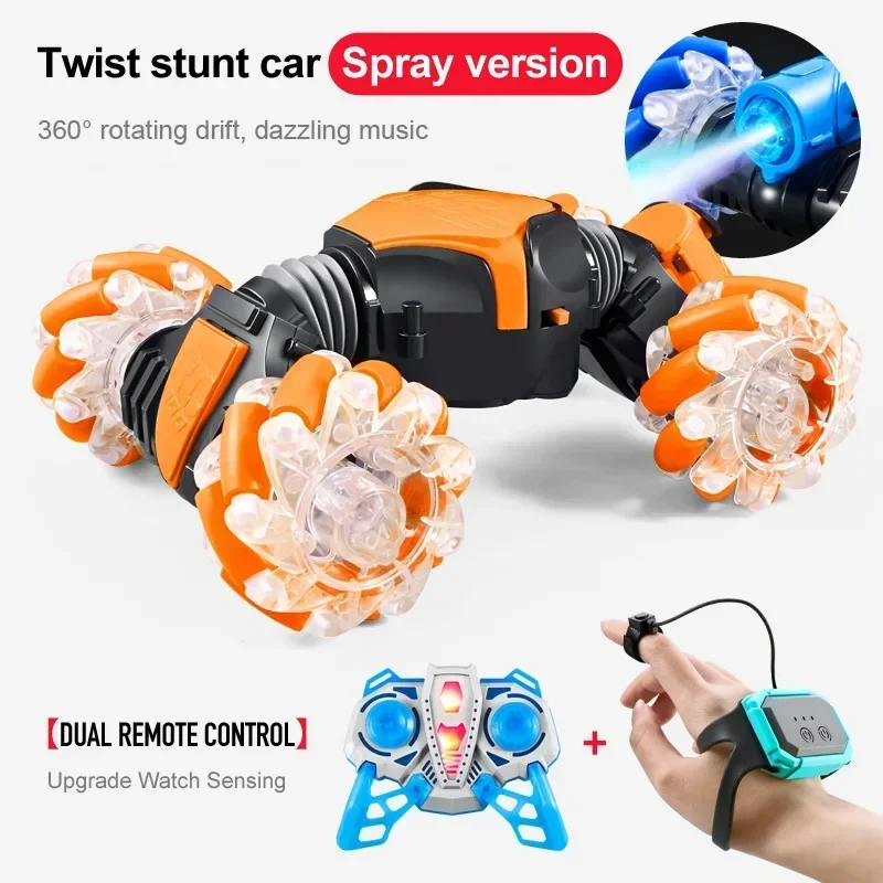 Ultimo 4WD Telecomando Stunt Car 2.4G Wireless RC Drift Car Luci a LED Orologio Sensore di gesti Rotante Giocattolo per bambini Regalo