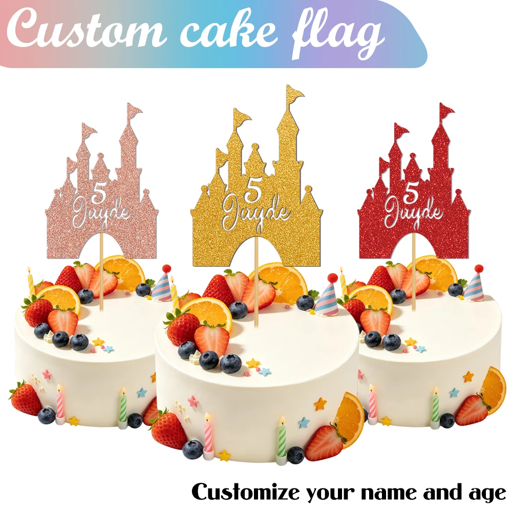 1pcs customized princess castle cake topper, personalized with your name& age,for birthday party, gift shower cake decoration view 4